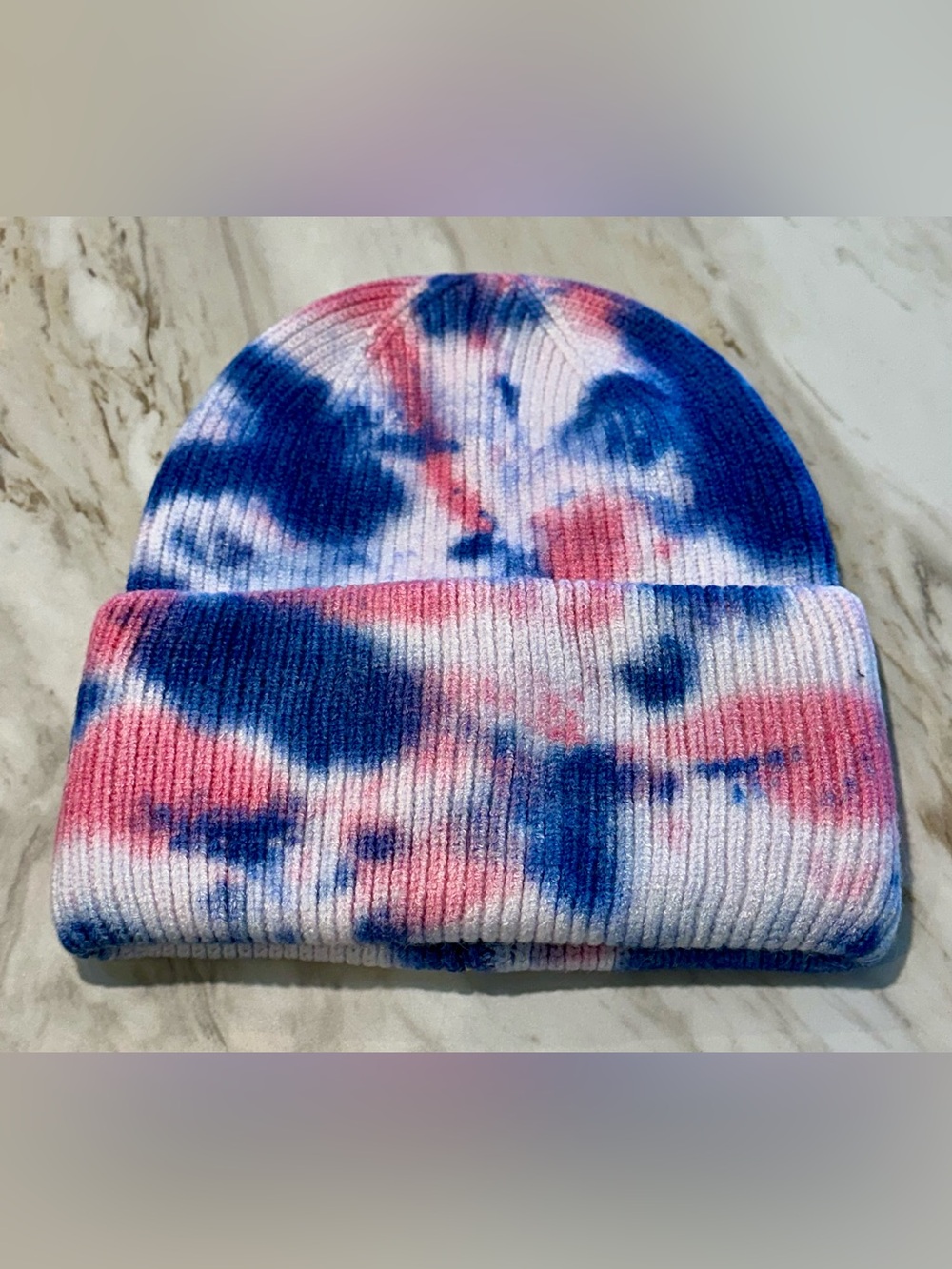 Women’s OSFM Blue, Pink and White Tie-Dye Beanie